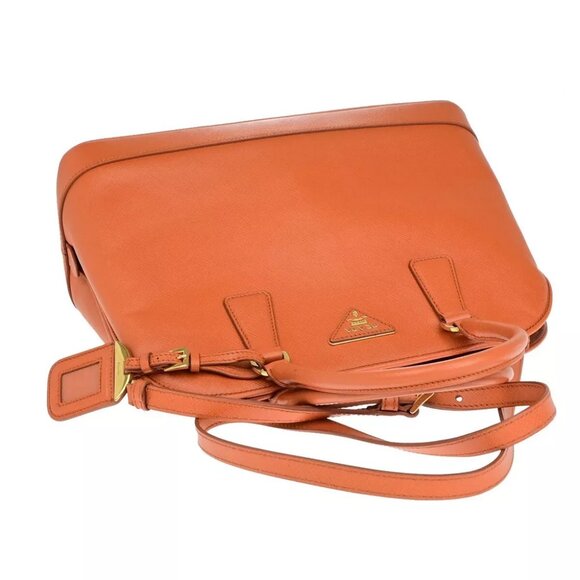 PRADA MILANO 2Way Shoulder Hand Bag Saffiano Leather Orange Gold Italy 99EB493 - Picture 5 of 15